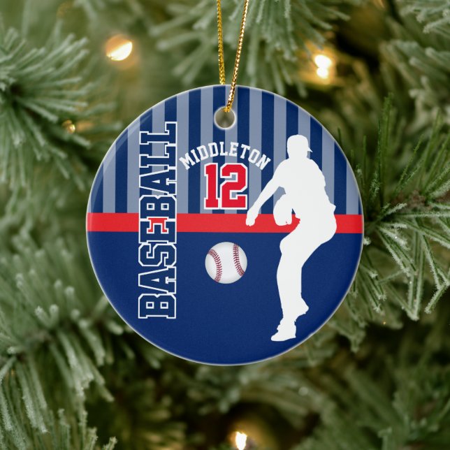 Baseball ⚾ Sport - Dark Blue - Pitcher Ceramic Ornament (Tree)