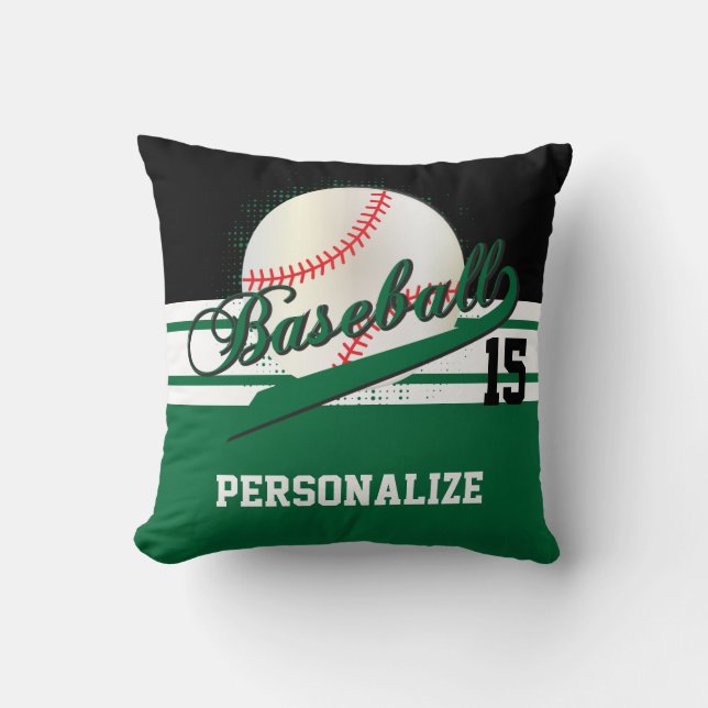 Baseball Sport | DIY Name & Number | Dark Green Cushion (Front)