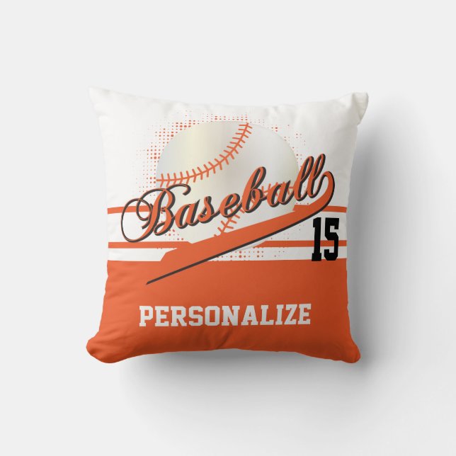 Baseball Sport | DIY Name & Number | Orange Cushion (Front)