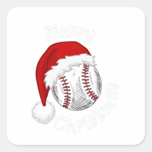 Baseball Sport fans Santa hat Christmas Xmas Square Sticker