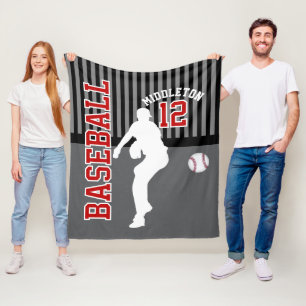 Baseball ⚾ Sport - Grey, Black and Red Fleece Blanket