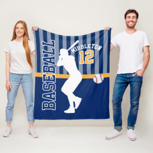 Baseball Sport in Dark Blue and Gold Fleece Blanket