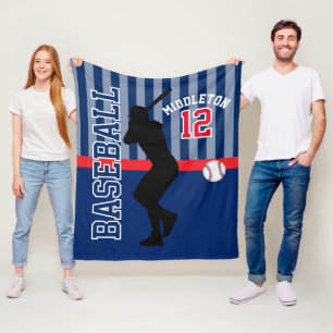 Baseball Sport in Dark Blue and Red Fleece Blanket