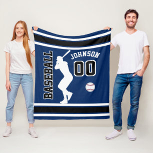 Baseball ⚾ Sport in Dark Blue, Black and White Fleece Blanket