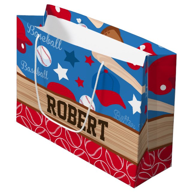 BASEBALL Sports Athlete Coach Personalise Pattern Large Gift Bag (Front Angled)
