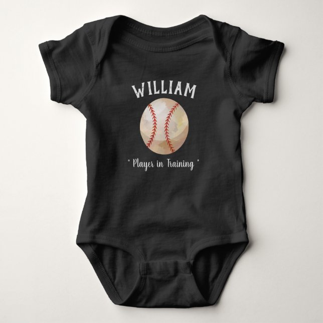 Baseball Sports Ball Player in Training Newborn Baby Bodysuit (Front)
