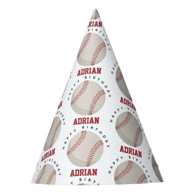 Baseball Sports Birthday Party Custom Name Party Hat (Front)