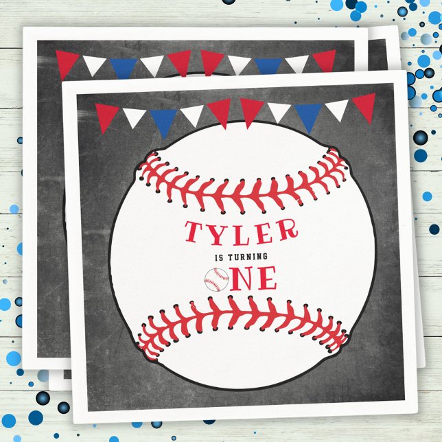 Baseball Sports Chalkboard 1st Birthday Napkin (Creator Uploaded)