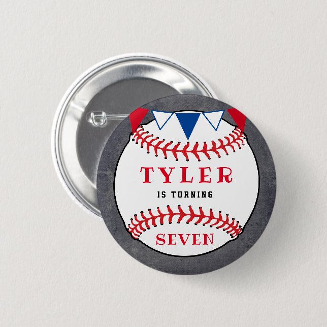Baseball Sports Chalkboard Birthday Party 6 Cm Round Badge (Front & Back)