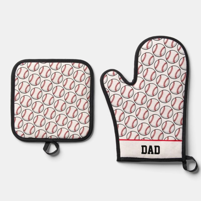 Baseball Sports DAD Ball Game Fathers Day Oven Mitt & Pot Holder Set (Front)