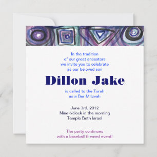 Baseball Sports Invitation Bar Mitzvah Jewish blue