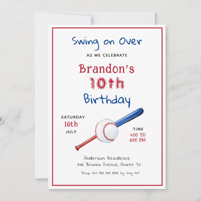 Baseball Sports Kids Birthday Invitation (Front)