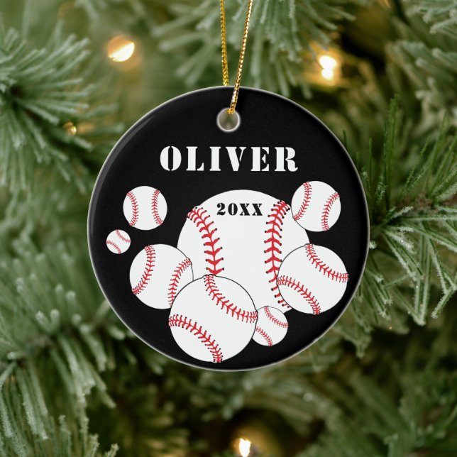 Baseball Sports Kids Keepsake Christmas Ceramic Ornament (Tree)