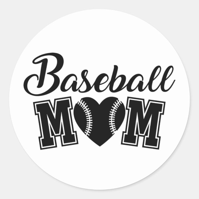 Baseball sports Mum word art Classic Round Sticker (Front)