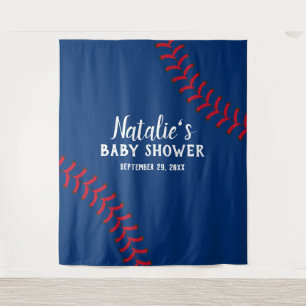 Baseball Sports Navy Blue Baby Shower Backdrops Tapestry