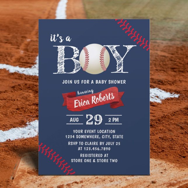 Baseball Sports Navy Blue Boy Baby Shower Invitation (Creator Uploaded)