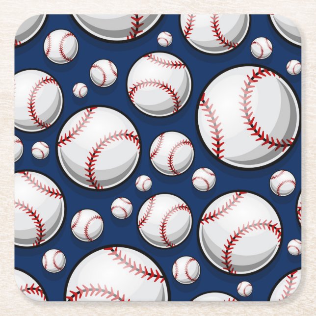 Baseball Sports Pattern Square Paper Coaster (Front)