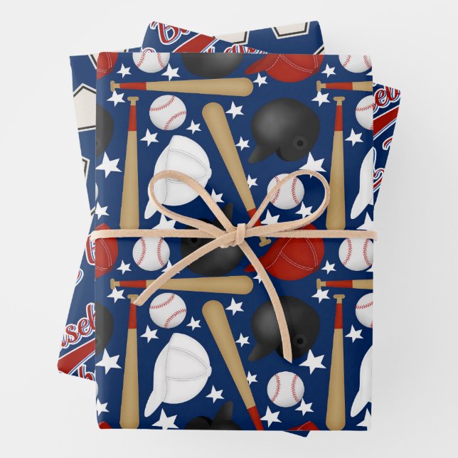 Baseball Sports Pattern Wrapping Paper Sheet (In situ)