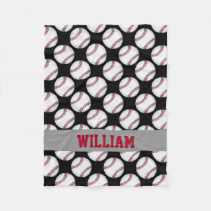 Baseball Sports Personalised Black White Red Fleece Blanket