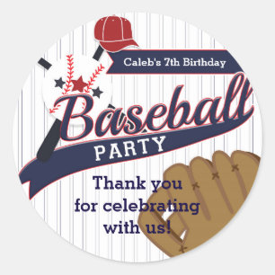 Baseball Sports Pin Striped Birthday Party Favour Classic Round Sticker