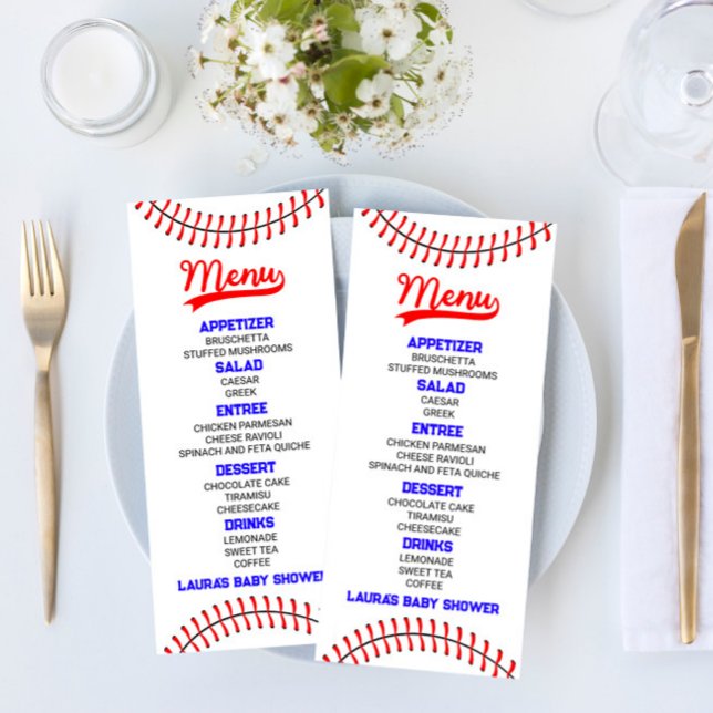 Baseball Sports Red Blue Baby Shower Food Menu (Creator Uploaded)