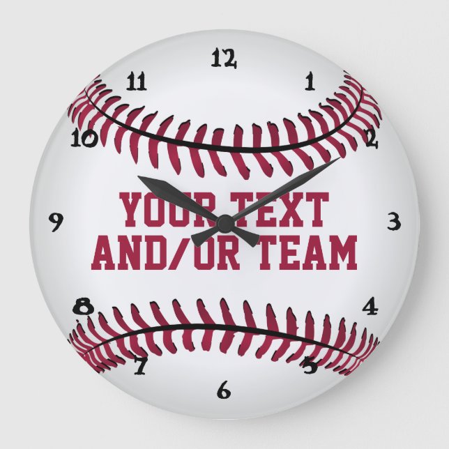 Baseball Sports Team & Number Large Clock (Front)