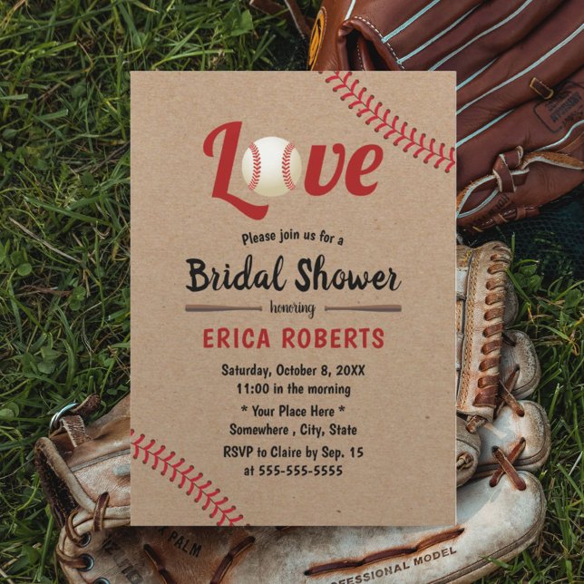 Baseball Sports Wedding Rustic Kraft Bridal Shower Invitation (Creator Uploaded)