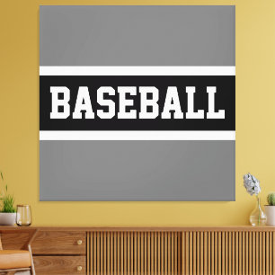 BASEBALL Sporty Athletic Black White Grey Stripes Canvas Print