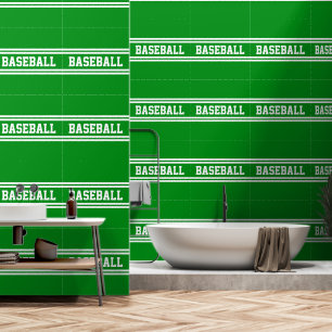 BASEBALL Sporty Bright Green White Racing Stripes Wallpaper