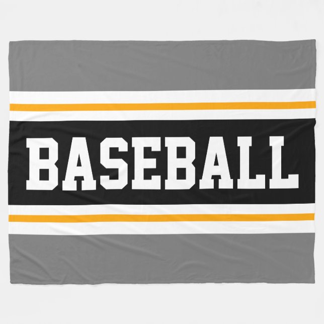BASEBALL Sporty Grey Yellow Black Athletic Stripes Fleece Blanket (Front (Horizontal))