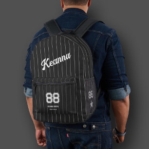 Baseball Sporty Stylish Black White Stripes Cool  Printed Backpack