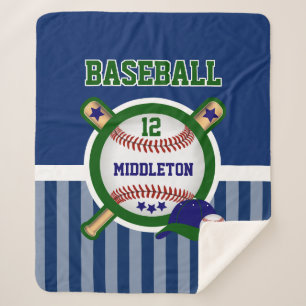 Baseball Star in Dark Blue and Green Sherpa Blanket