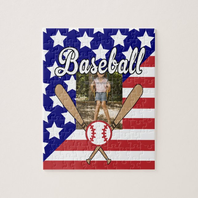 Baseball stars and stripes photo frame jigsaw puzzle (Vertical)