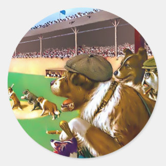 Baseball Stickers: "Baseball Dogs" Classic Round Sticker