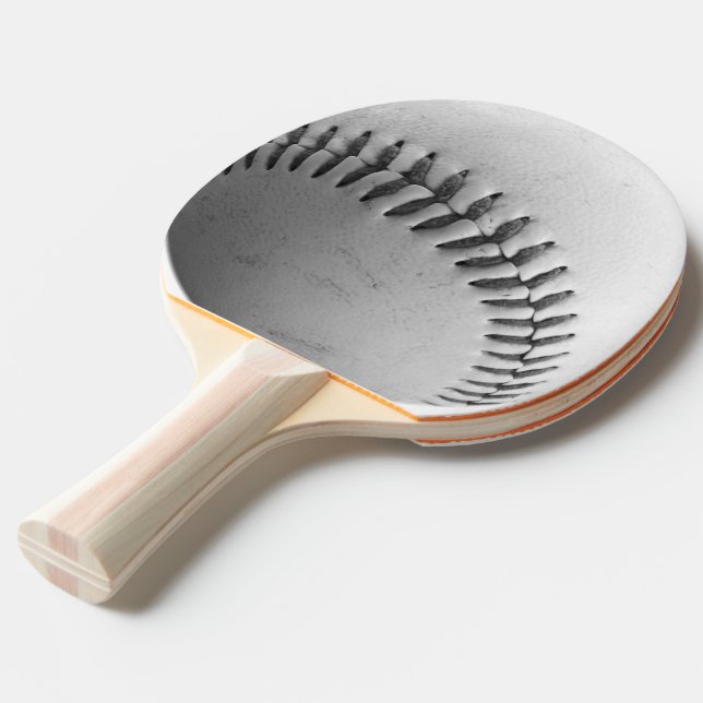 Baseball Stitches BW Ping Pong Paddle (Front Angle)
