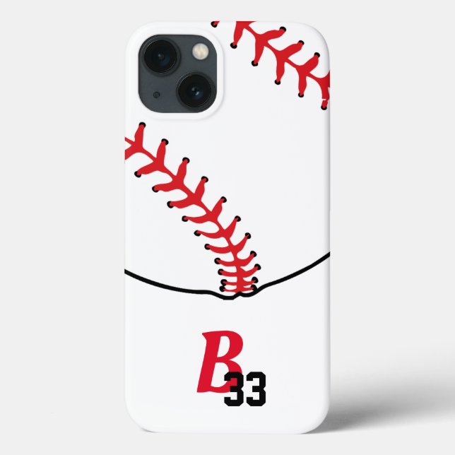 Baseball Stitches Monogram and Team Number Case-Mate iPhone Case (Back)