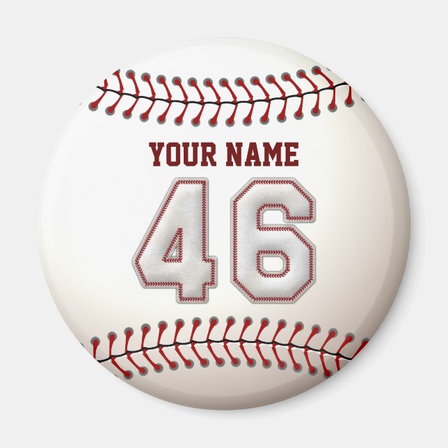 Baseball Stitches Player Number 46 and Custom Name Magnet (Front)