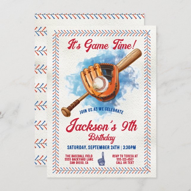 Baseball stitching Birthday Party Invitation (Front/Back)