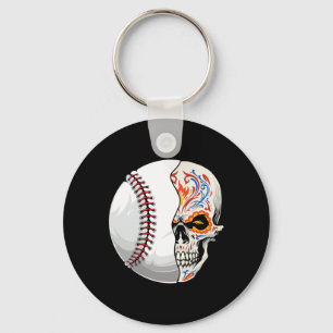 Baseball Sugar Skull Dia De Los Muertos Mexican Key Ring