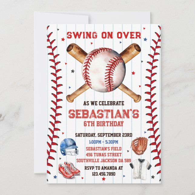 Baseball Swing On Over Boy Birthday Invitation (Front)
