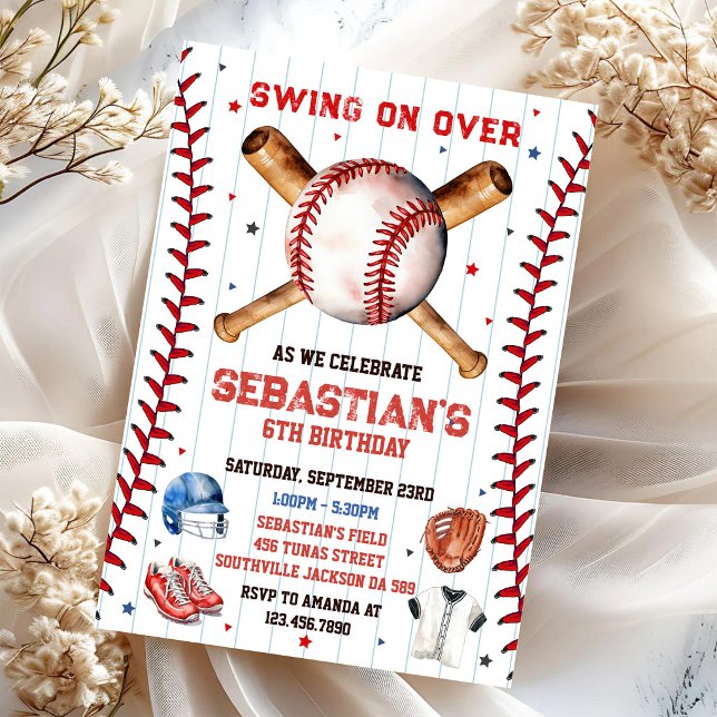 Baseball Swing On Over Boy Birthday Invitation (Creator Uploaded)