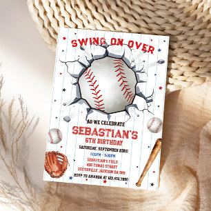 Baseball Swing On Over Boy Birthday Invitation
