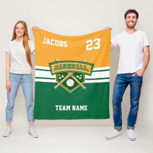 Baseball Symbol Team in Green, Gold & White Fleece Blanket