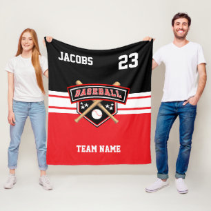 Baseball ⚾ Symbol Team in Red, White & Black Fleece Blanket