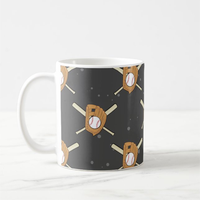 Baseball Symbols - Seamless Pattern on Dark   Coffee Mug (Left)