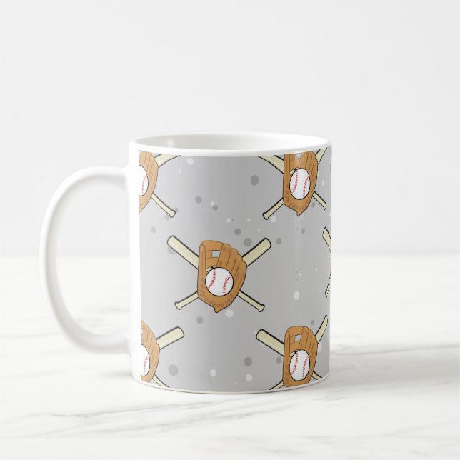 Baseball Symbols - Seamless Pattern on Grey  Coffee Mug (Left)