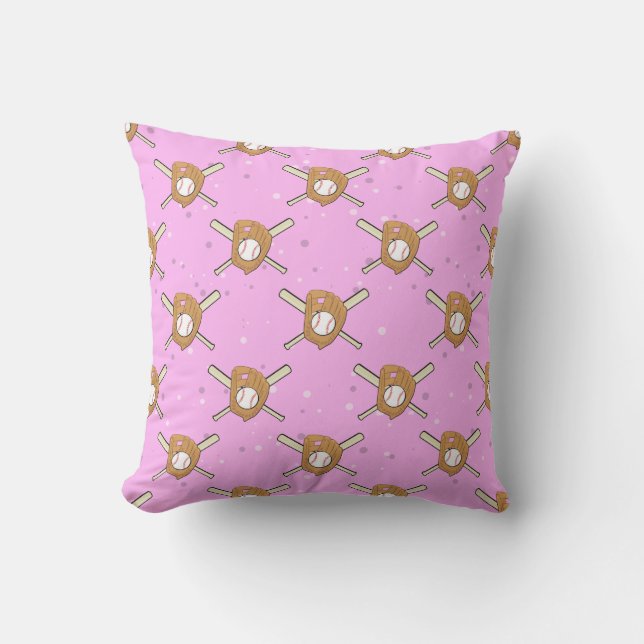 Baseball Symbols - Seamless Pattern on Pink Cushion (Front)