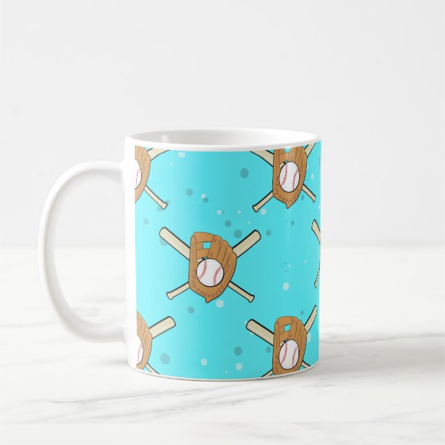 Baseball Symbols - Seamless Pattern on Sky Blue   Coffee Mug (Left)