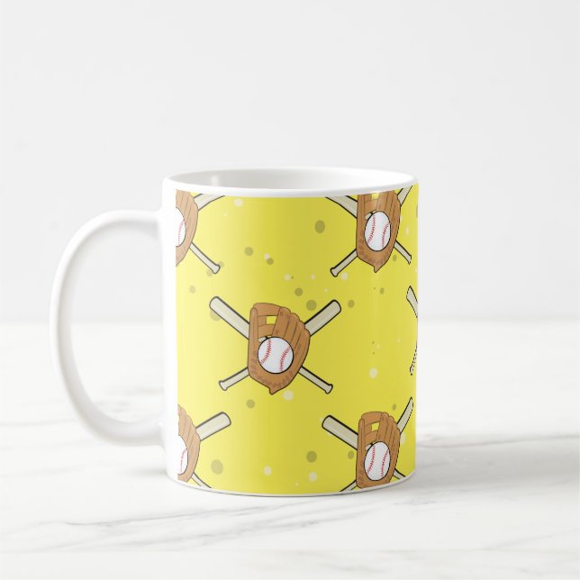Baseball Symbols - Seamless Pattern on Yellow   Coffee Mug (Left)