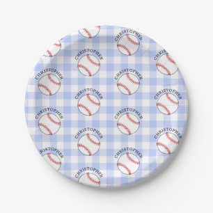 Baseball Tartan Kids Birthday Party Paper Plate